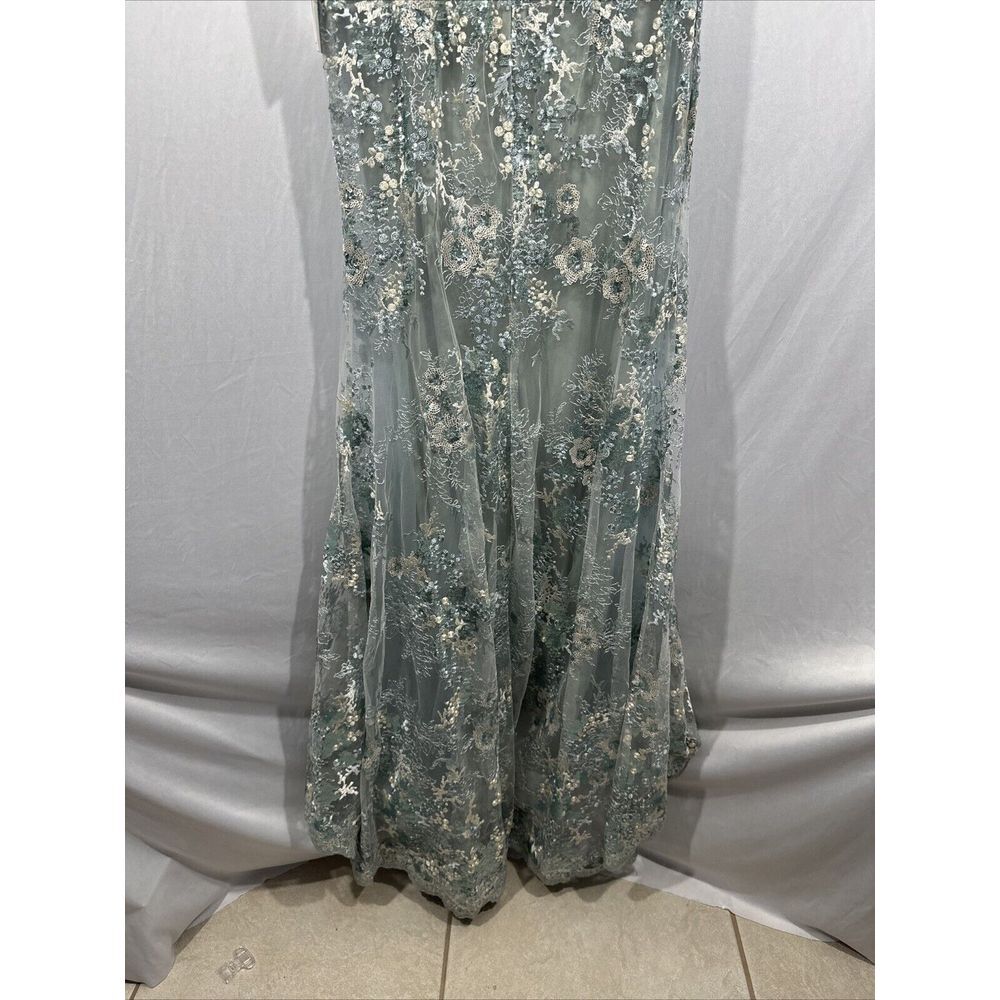 NWT $798 Mac Duggal [ 10 ] 79297 Embroidered‎ Spaghetti Strap Trumpet Gown Blue - Picture 16 of 16